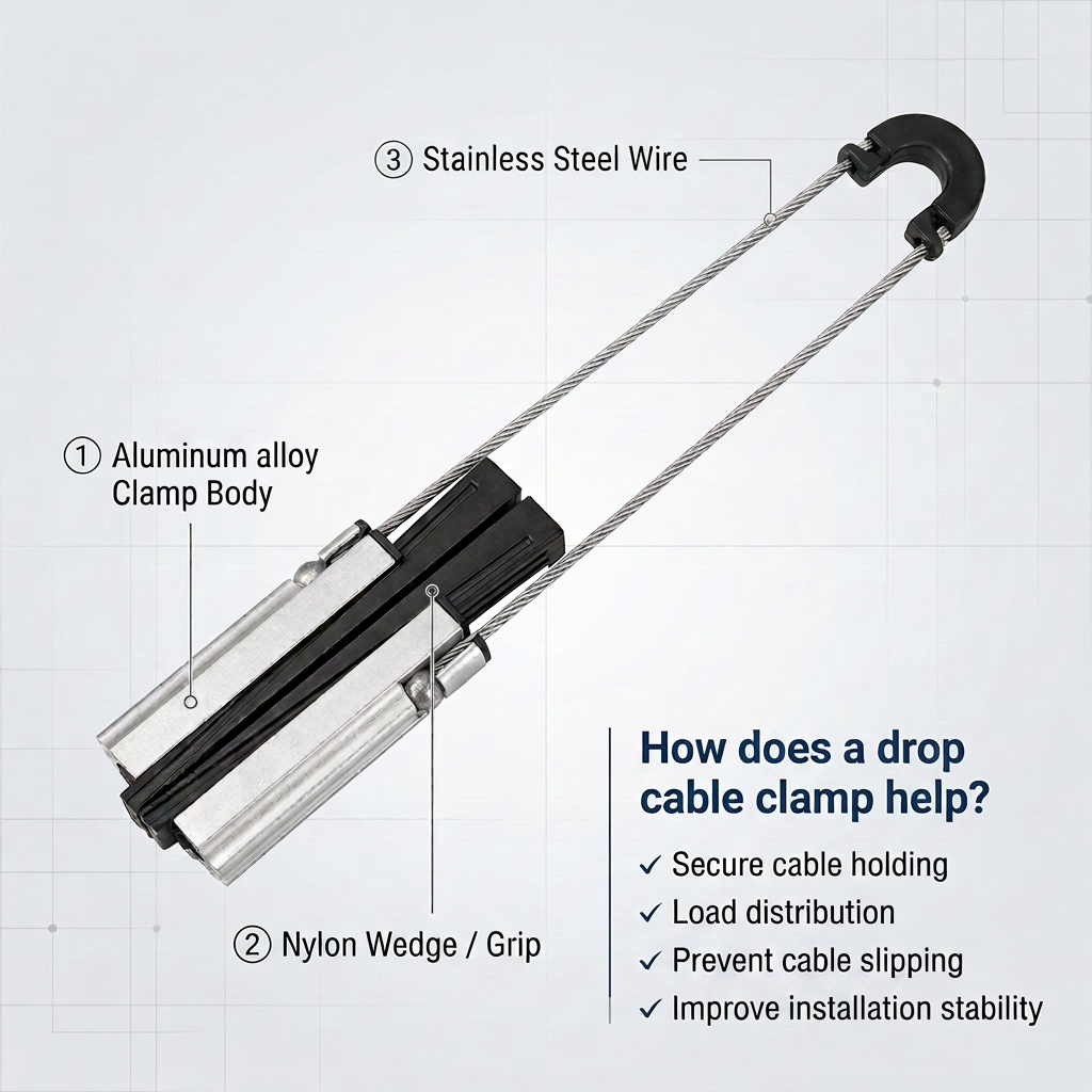 FTTH Drop Cable Clamp Wedge Type Fiber Optic Anchor Clamp for Aerial Cable Installation